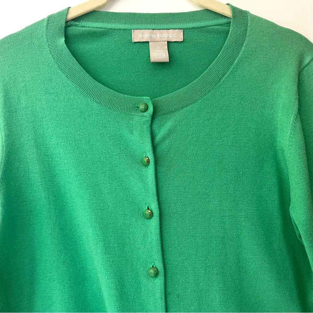 BANANA REPUBLIC GREEN SILK BLEND CARDIGAN SIZE SMALL